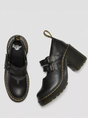 LIKE NEW Dr. Martens Black Leather Sandal EVIEE HEELED SHOES Mary Jane FITS 9